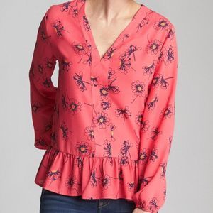 GAP | Coral Pink Floral Ruffle Blouse – Size L